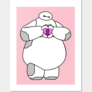 Health Care Robot Holding pink Awareness Ribbon Posters and Art